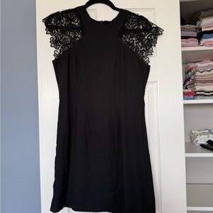 Mango Black Dress with Lace Shoulders